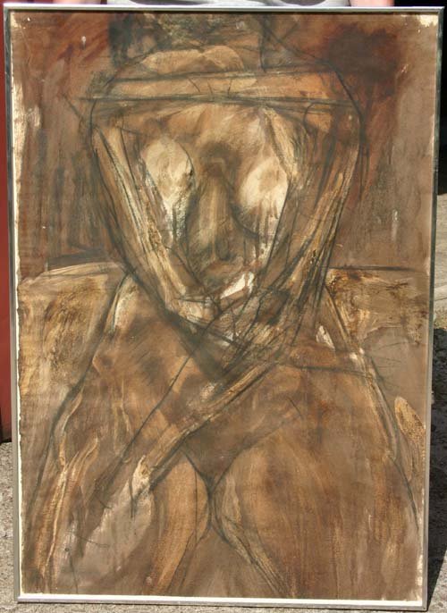 Robert M Broderson (1907-1997) 41x28 mixed media r: Robert M Broderson (1907-1997) 41x28 mixed media rendering of a Pulp Art figure