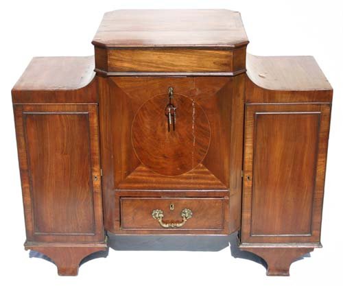 Hepplewhite period ca 1795-1805 extremely fine & : Hepplewhite period ca 1795-1805 extremely fine & rare carved mahog & padouk wood Eastern MD cellarette w orig locks, brass & keys