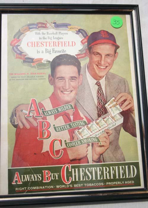 Vintage Ted Williams & Stan Musial advertisement fo: Vintage Ted Williams & Stan Musial advertisement for Chesterfield cigarettes - approx 10x8