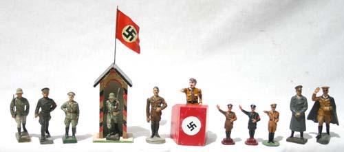lot of 11 German Nazi soldiers by Elastolin, Lineo: lot of 11 German Nazi soldiers by Elastolin, Lineol, New Era, etc incl 7 Hitlers (rare)