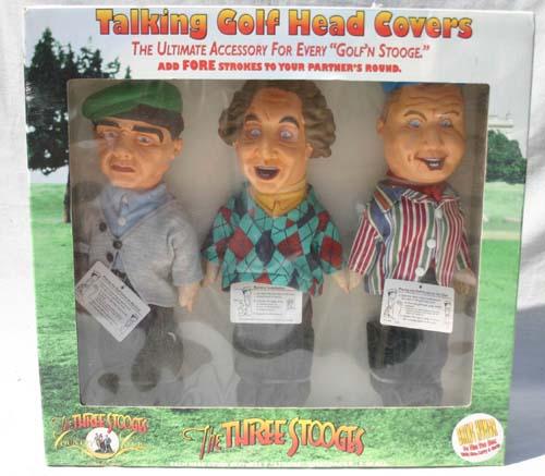 orig boxed "The Three Stooges" talking golf head c: orig boxed "The Three Stooges" talking golf head covers by Gazelle Inc