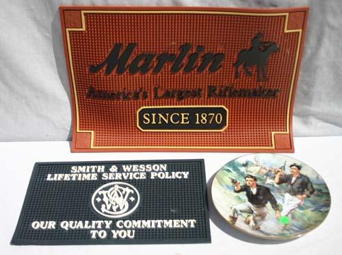 Smith & Wesson floor mat & collector's plate plus : Smith & Wesson floor mat & collector's plate plus a Marlin floor mat