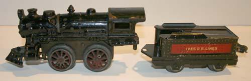 Ives wind up train - cast iron engine & 6 tin cars: Ives wind up train - cast iron engine & 6 tin cars