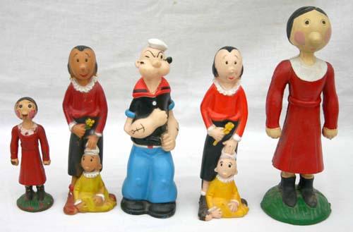 Popeye lot incl 2 cast iron Olive Oil banks & King: Popeye lot incl 2 cast iron Olive Oil banks & King Feature rubber squeak toys