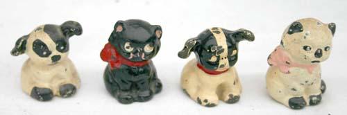 4 cast iron miniature paper weights (or dollhouse : 4 cast iron miniature paper weights (or dollhouse doorstops?) - 2 dogs, 2 cats - 1 1/2" & 2" tall