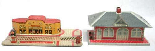 2 tin Marx train station structures 12" & 10": 2 tin Marx train station structures 12" & 10"