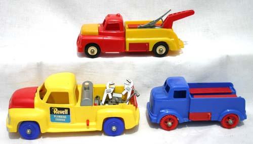 3 hard plastic trucks - 2 by Revell & 1 by Ideal: 3 hard plastic trucks - 2 by Revell & 1 by Ideal - 11", 10" & 7 1/2"