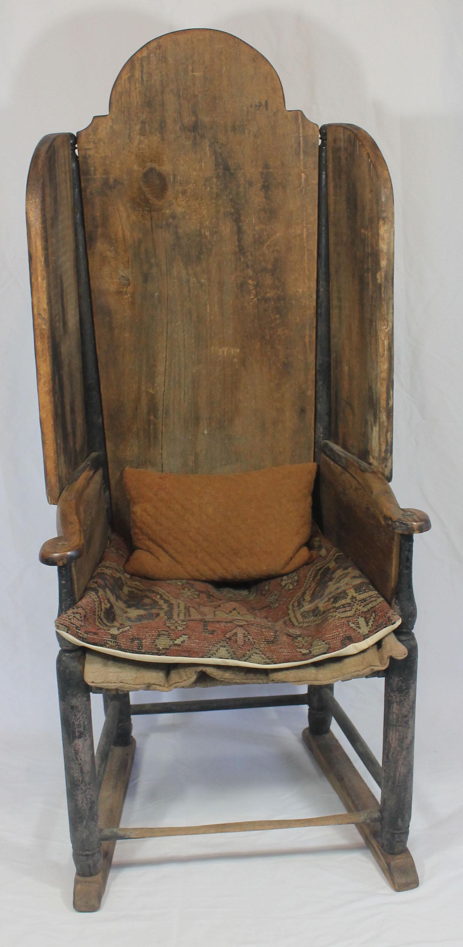 Make-do wooden fireside chair w shoe feet & 2 pillows (1 of 11)