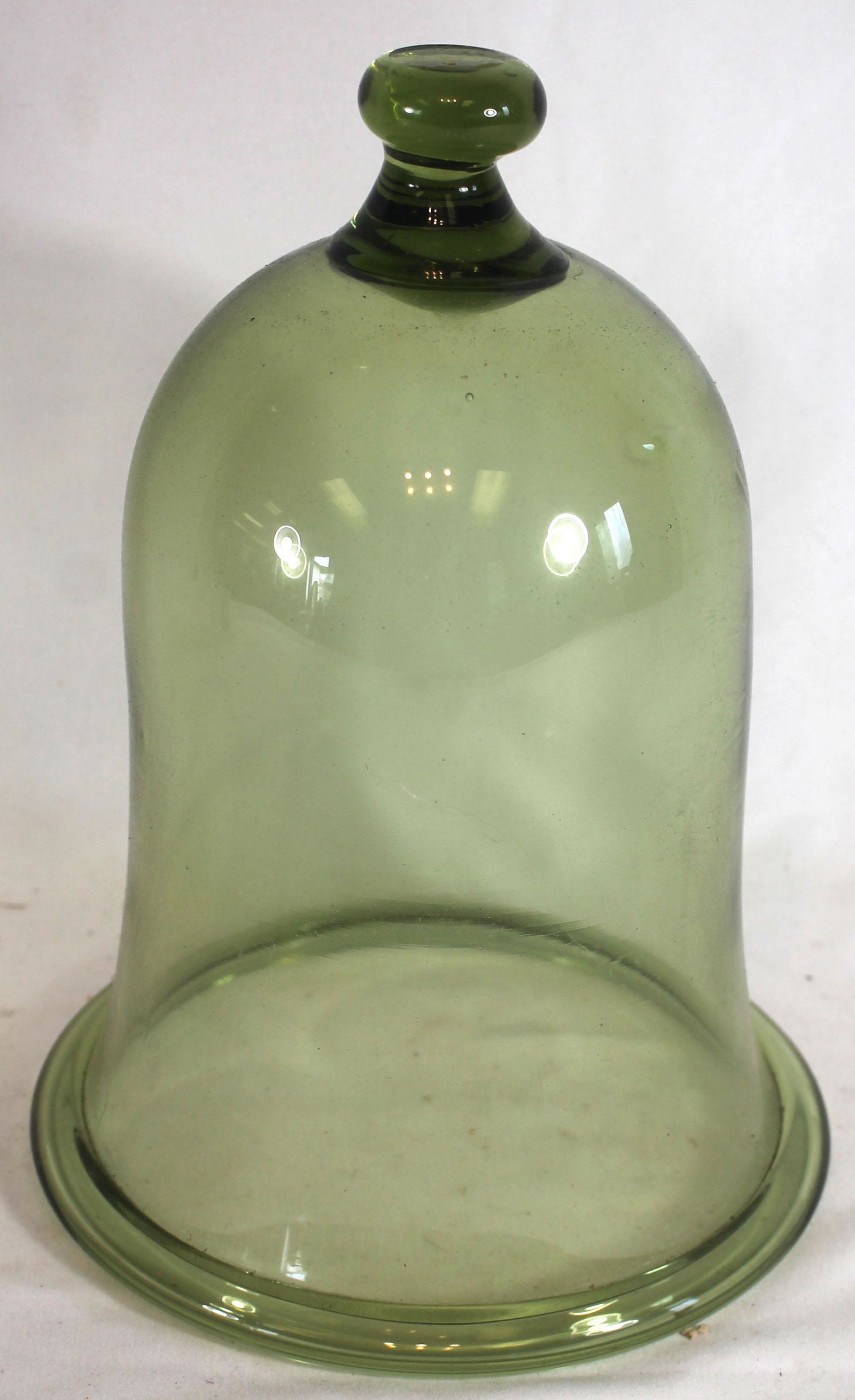 Blown green glass cloche w rolled rim - 10" tall x 7" (1 of 4)