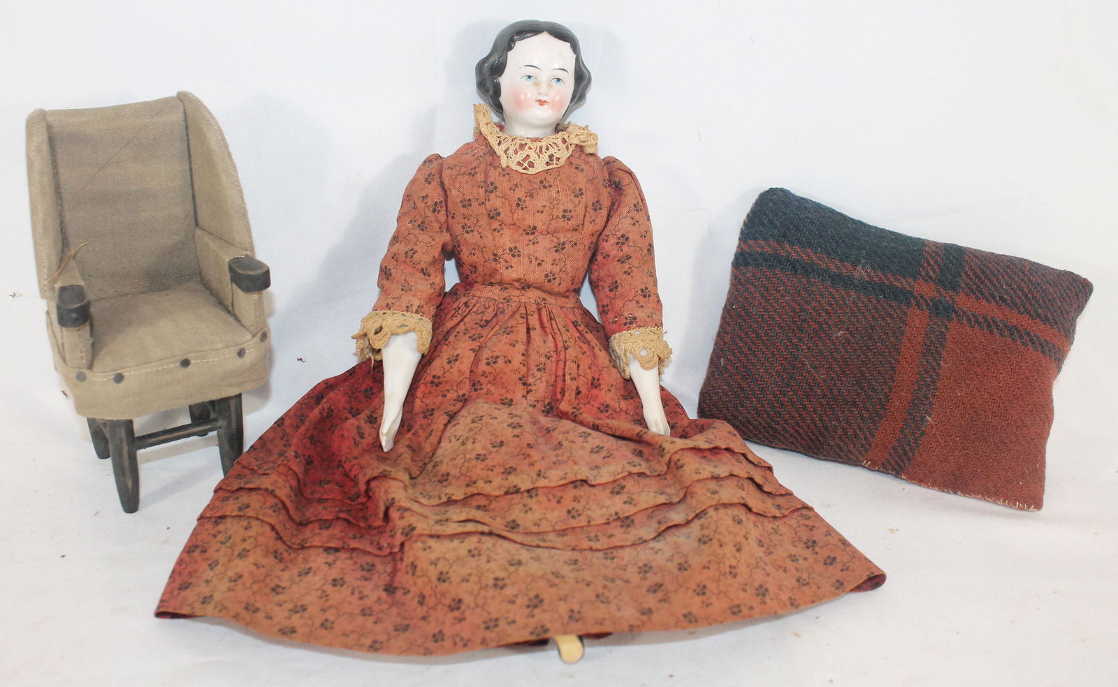 antique China head doll w china legs & arms 12" tall (1 of 13)