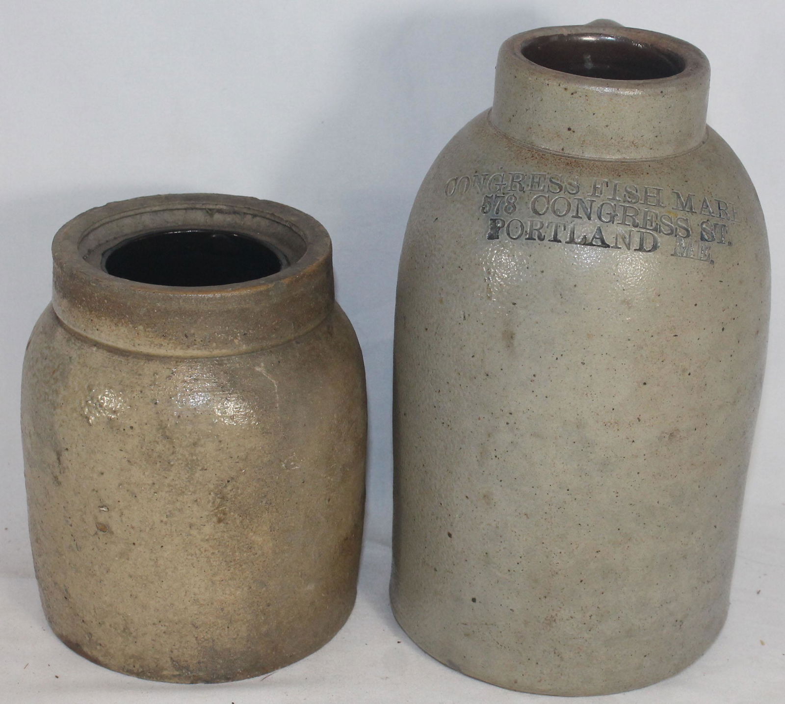 2 pcs of stoneware incl 9" merchant's pitcher "Congress (1 of 9)