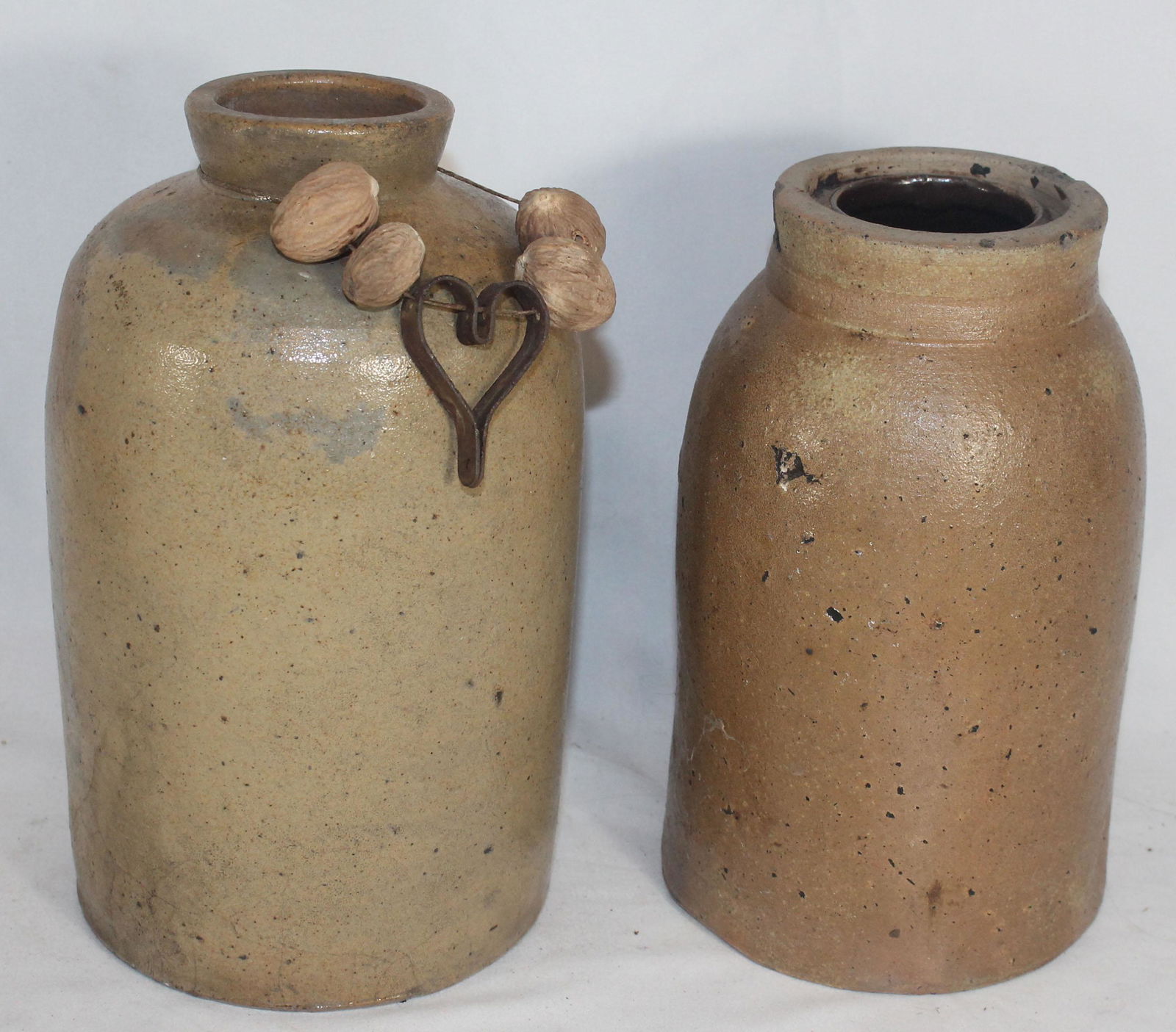 2 stoneware jars - as found - no lid - 9" tall & 8" (1 of 7)