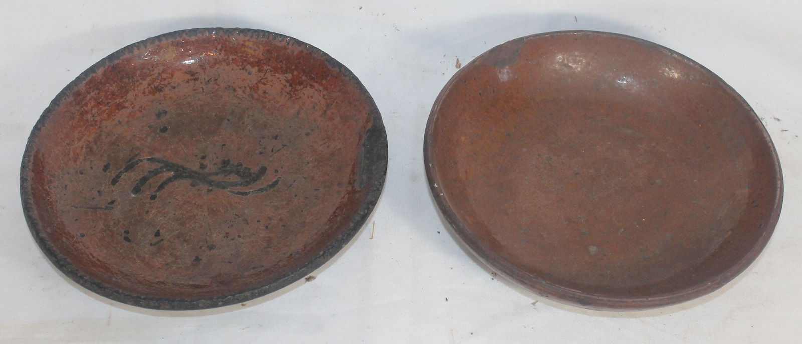 2 small redware plates - as found - 8" diam (1 of 5)