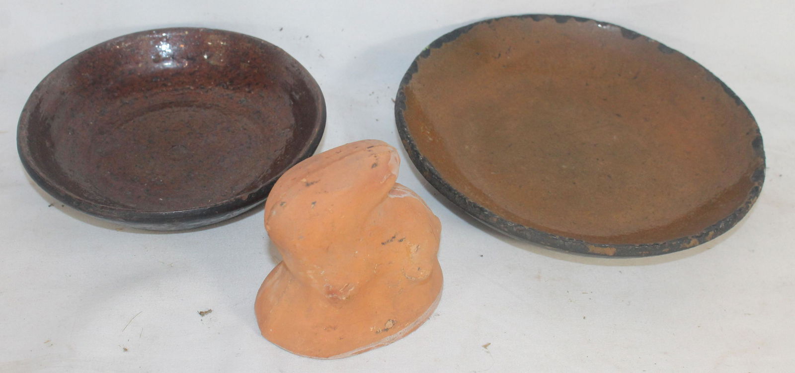 2 sm redware plates together w a terra cotta rabbit (1 of 6)