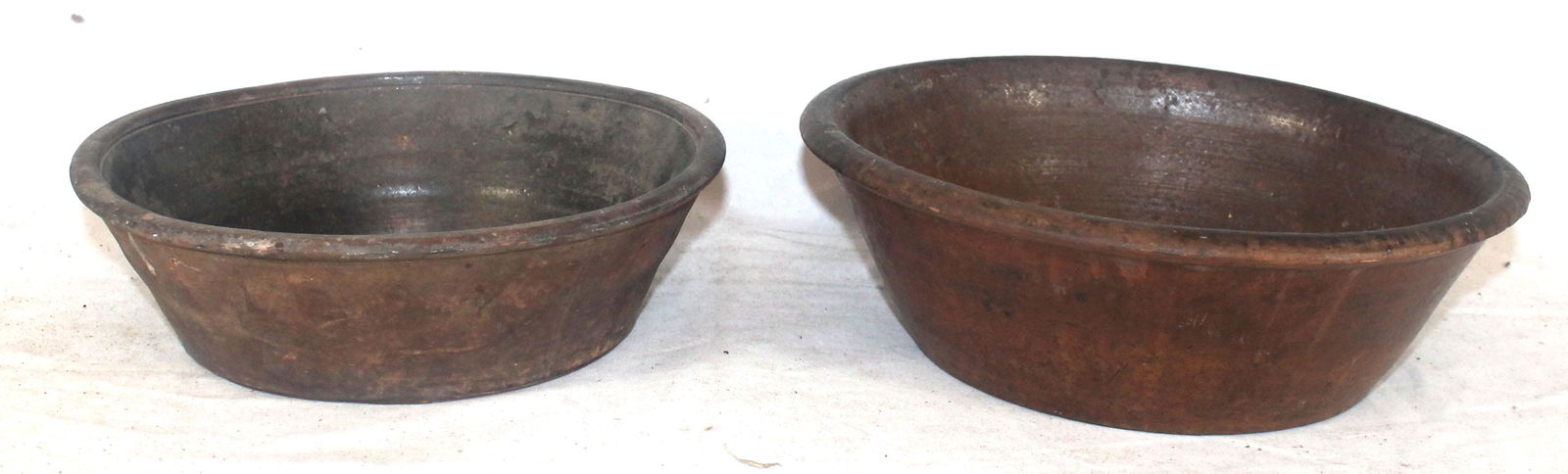 2 redware milk pans - 10 3/4" diam x 3 1/4" tall & 12" (1 of 8)