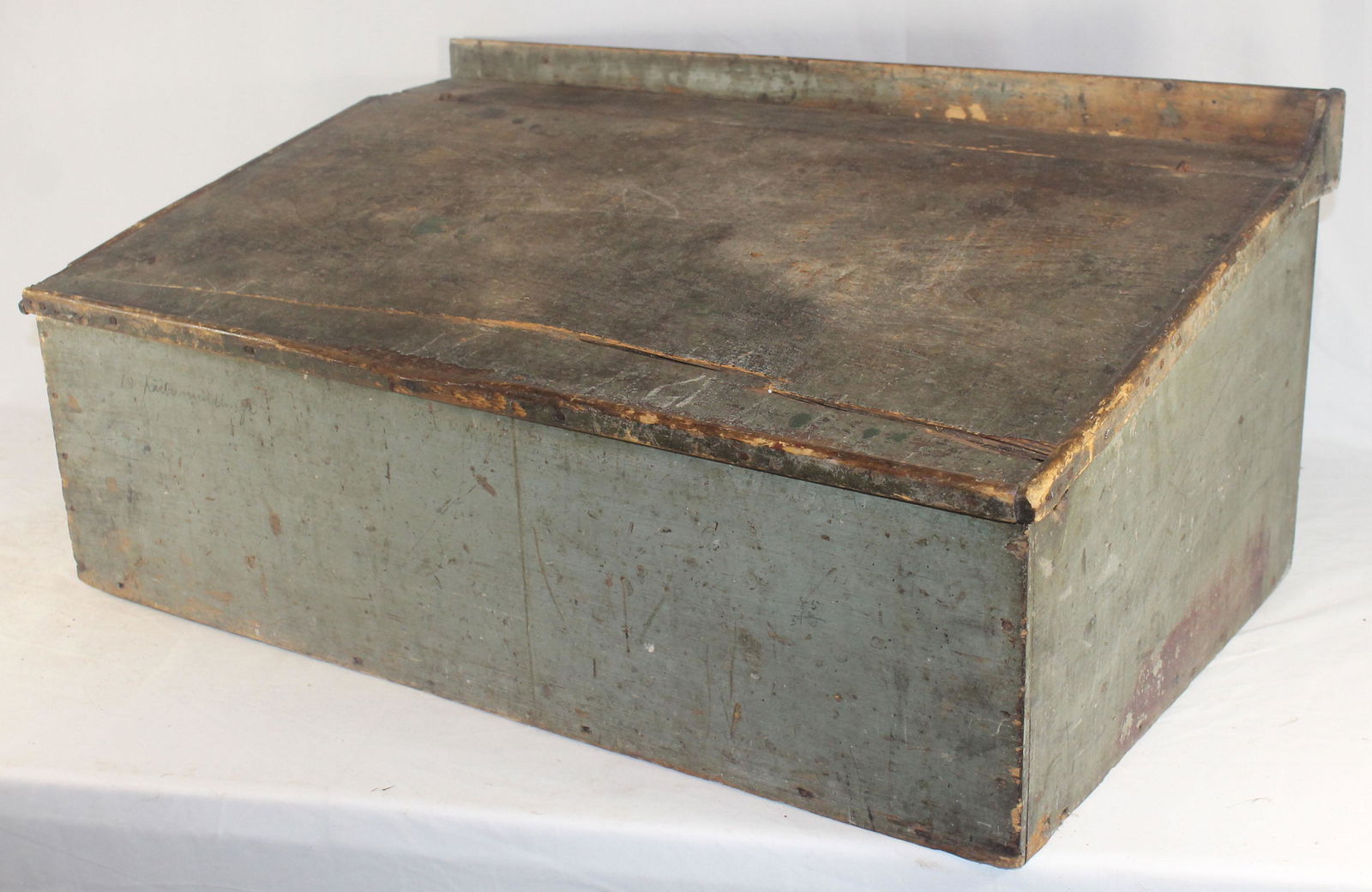 Table top slant lid desk in green paint - 14" tall x (1 of 8)
