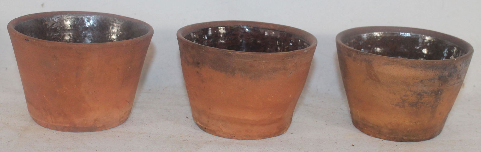 set of 3 redware ramekins - 2 1/2" tall x 3 1/2" diam: set of 3 redware ramekins - 2 1/2" tall x 3 1/2" diam