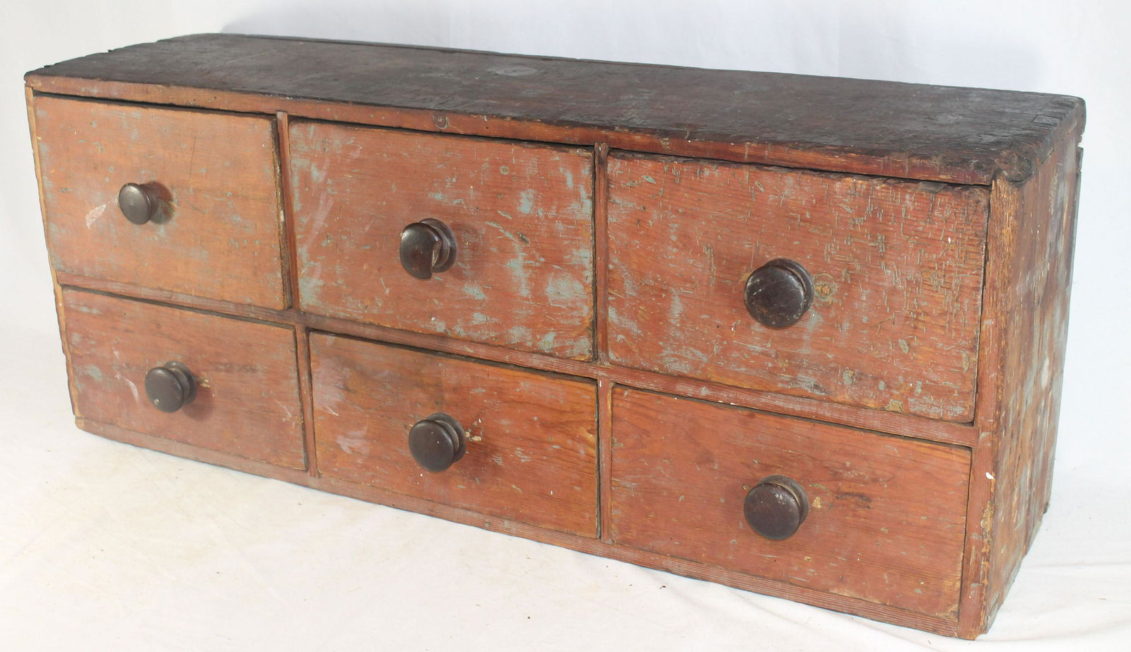 19thC set of 6 drawers w red over blue painted front & (1 of 9)
