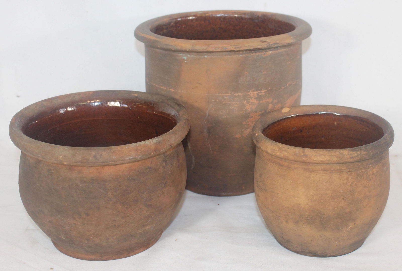 3 pcs of early redware incl a lard pot & apple butter (1 of 15)