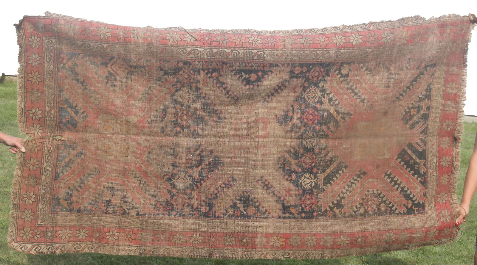 Well worn Oriental rug - as found w tear - 48" x 85" (1 of 7)