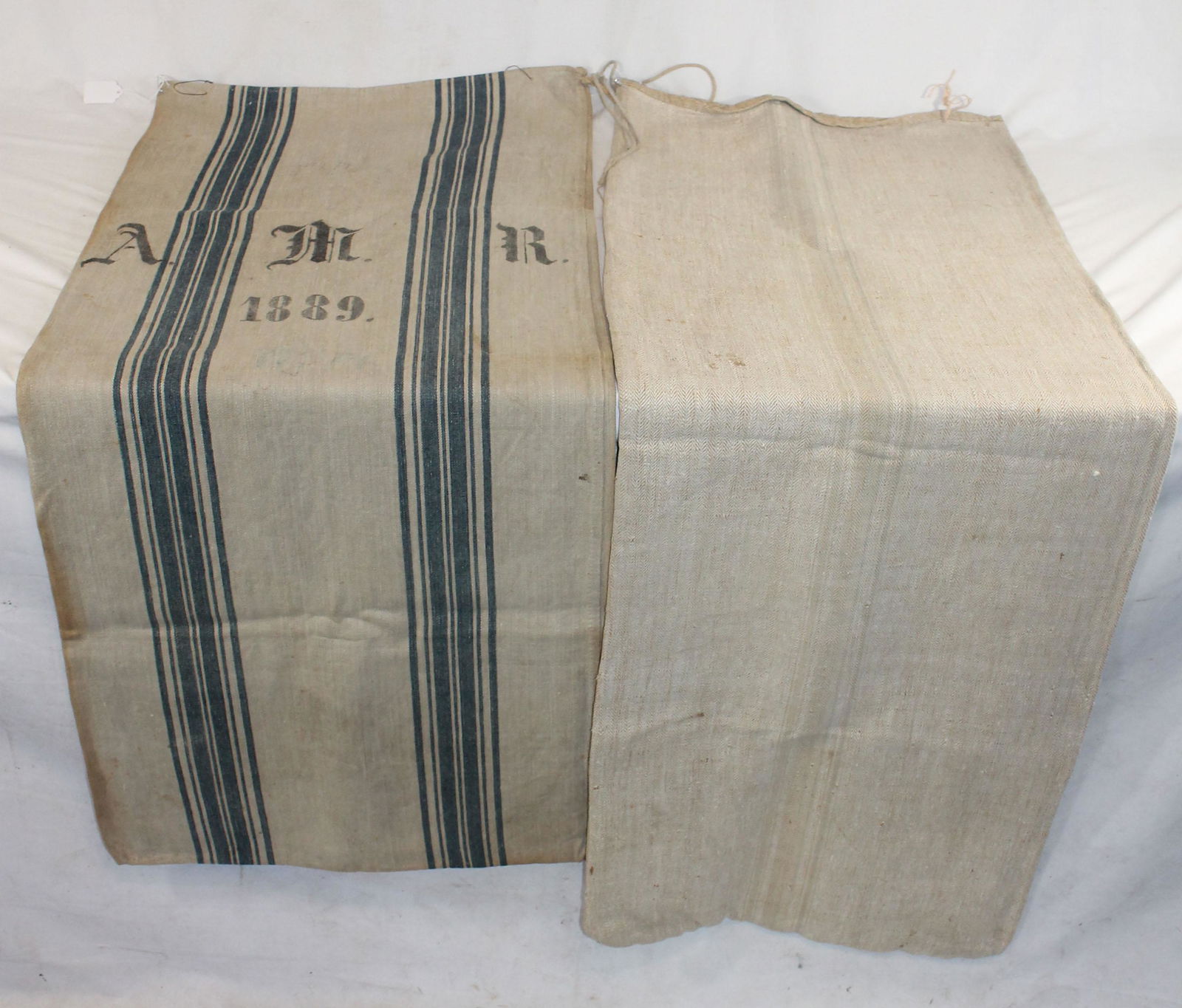 2 blue striped large heavy linen feedsacks (1 of 7)
