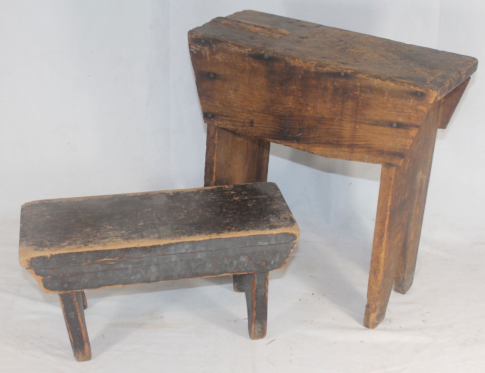 2 primitive foot stools incl cricket stool w half moon (1 of 8)