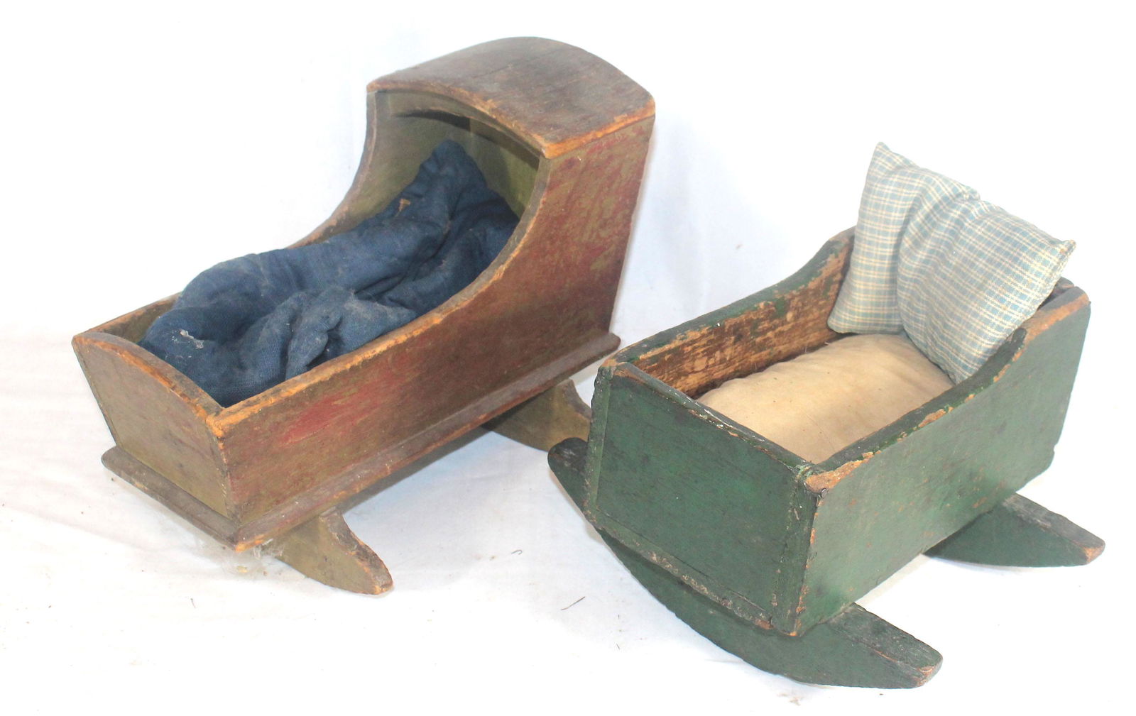2 antique doll cradles in paint - 1 w mattress & pillow (1 of 9)