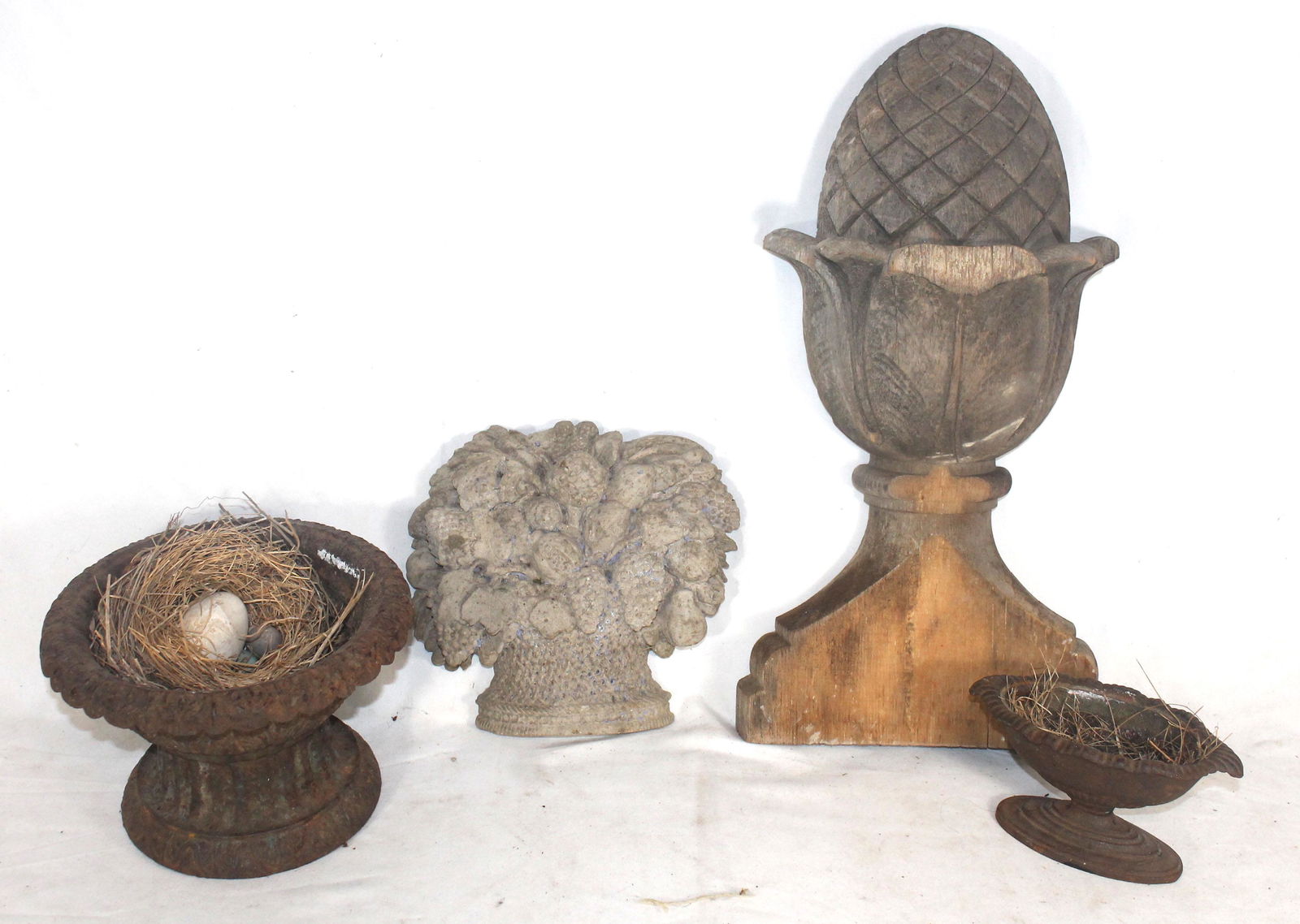 Lot of 4 garden items incl cast iron planter compote, (1 of 7)