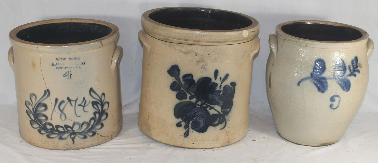 3 pcs antique stoneware - all w condition issues - ie. (1 of 11)