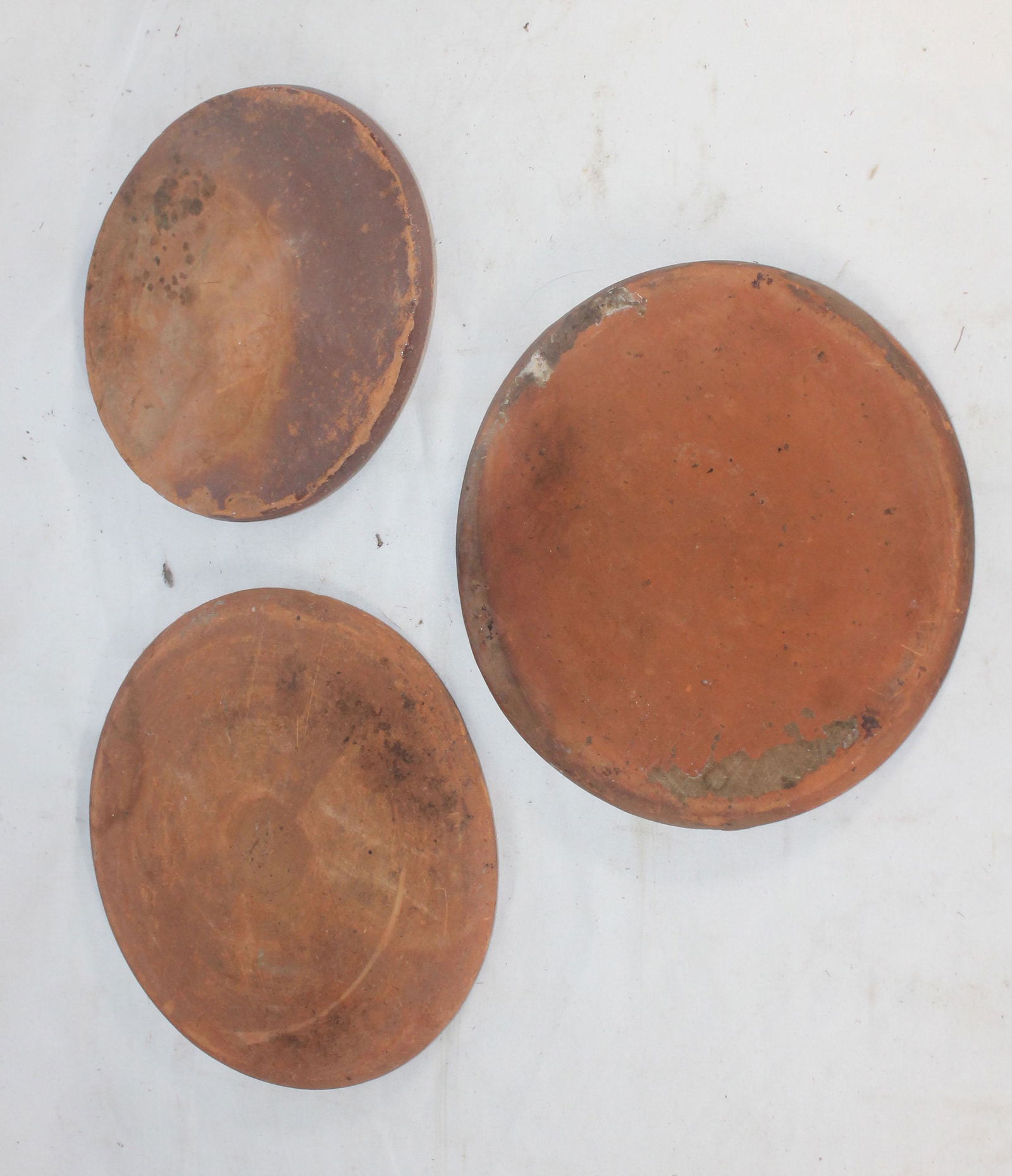 lot of 3 antique redware trivets or crock covers - 7 (1 of 6)