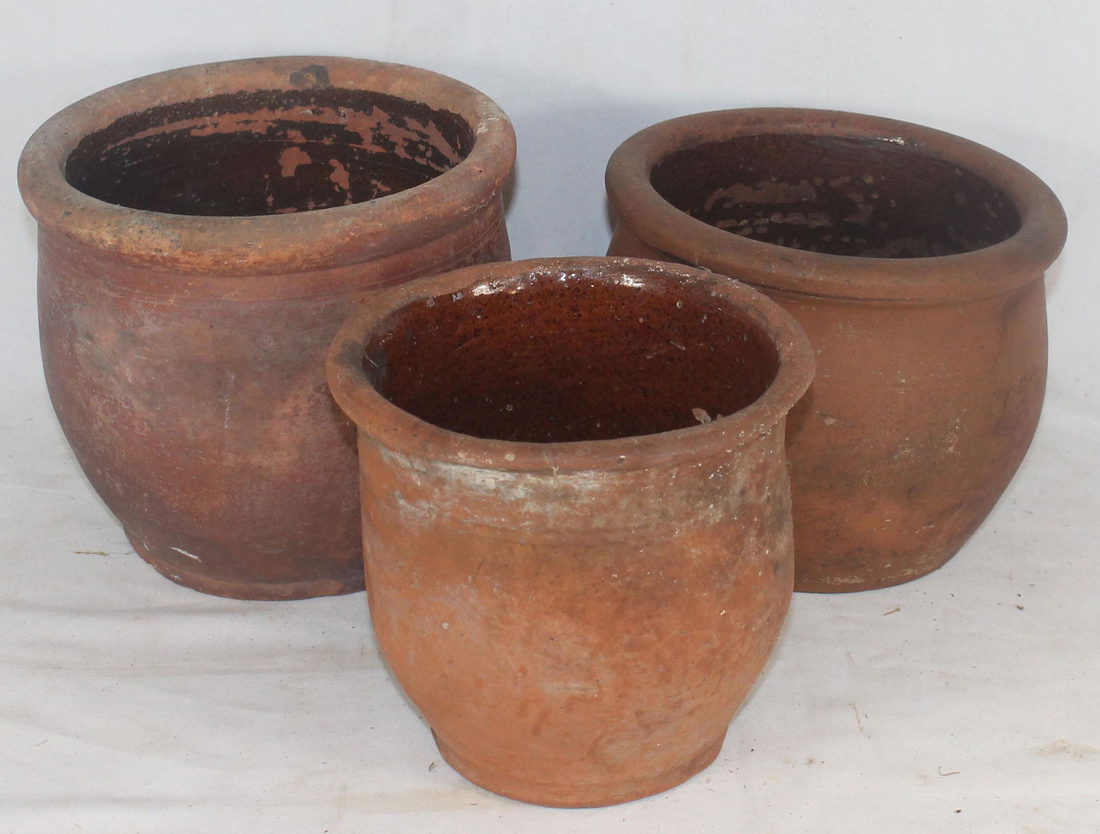 lot of 3 antique redware lard pots - 6 3/4", 6" & 5 (1 of 5)