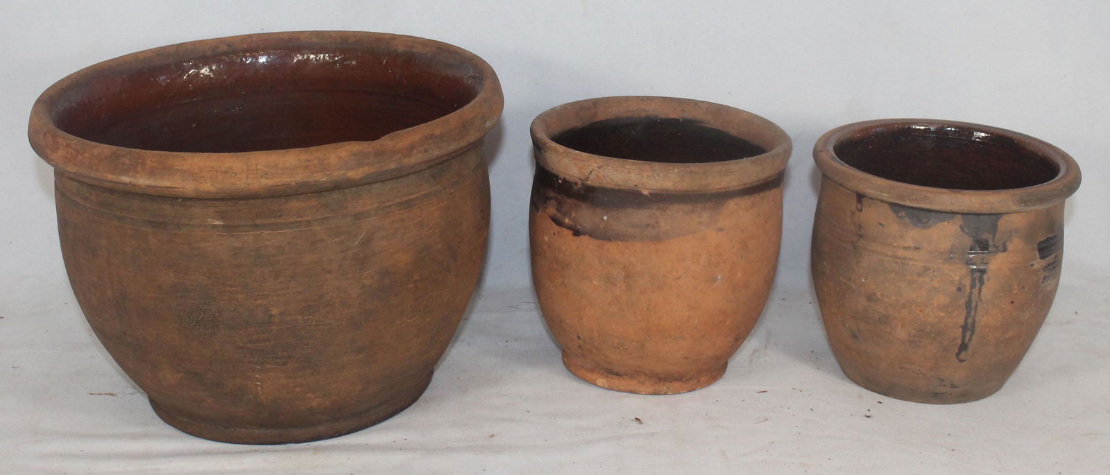 Lot of 3 pcs of antique redware incl sm lard pot/bowl & (1 of 4)