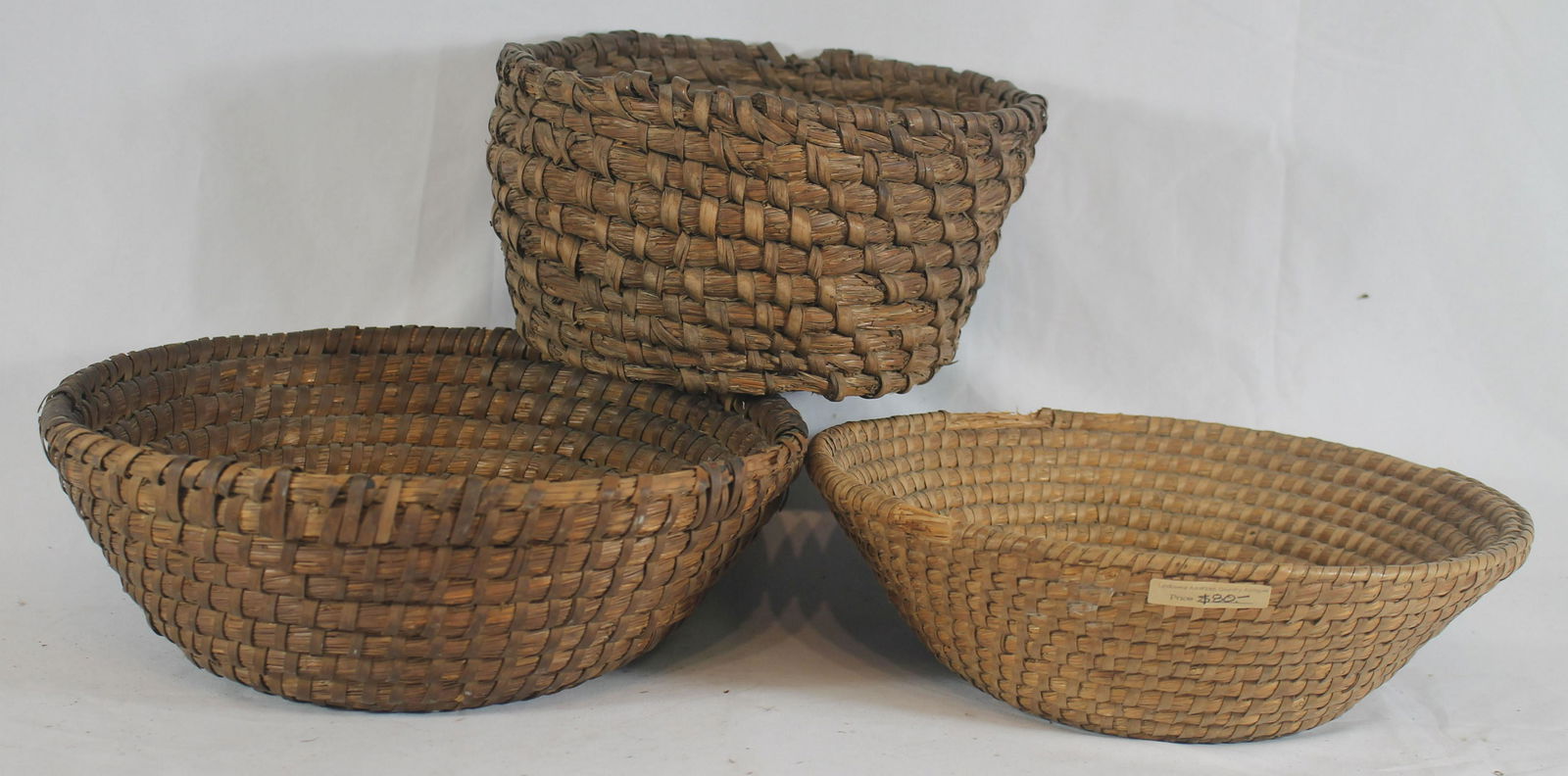 3 early rye baskets - 12 1/2", 12" & 9 3/4" diam (1 of 11)