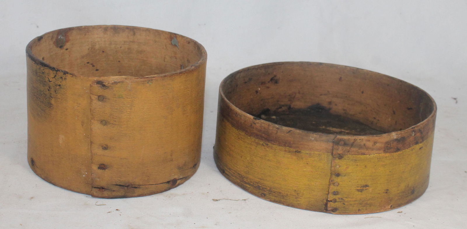 2 antique mustard painted treen items incl measure & (1 of 6)