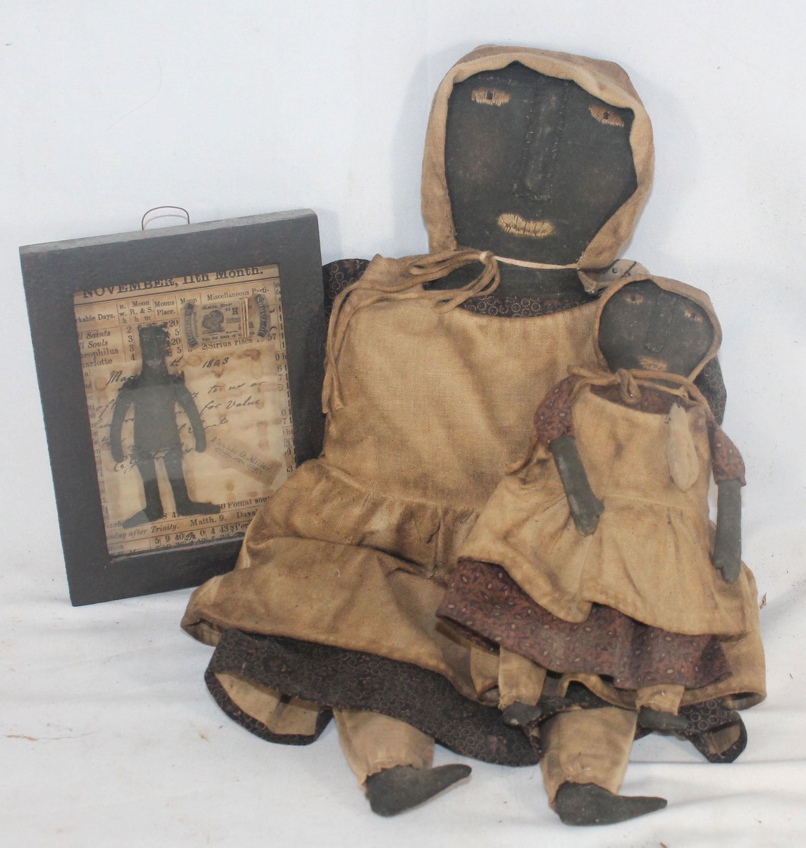 2 contemporary primitive rag dolls together w a framed (1 of 8)