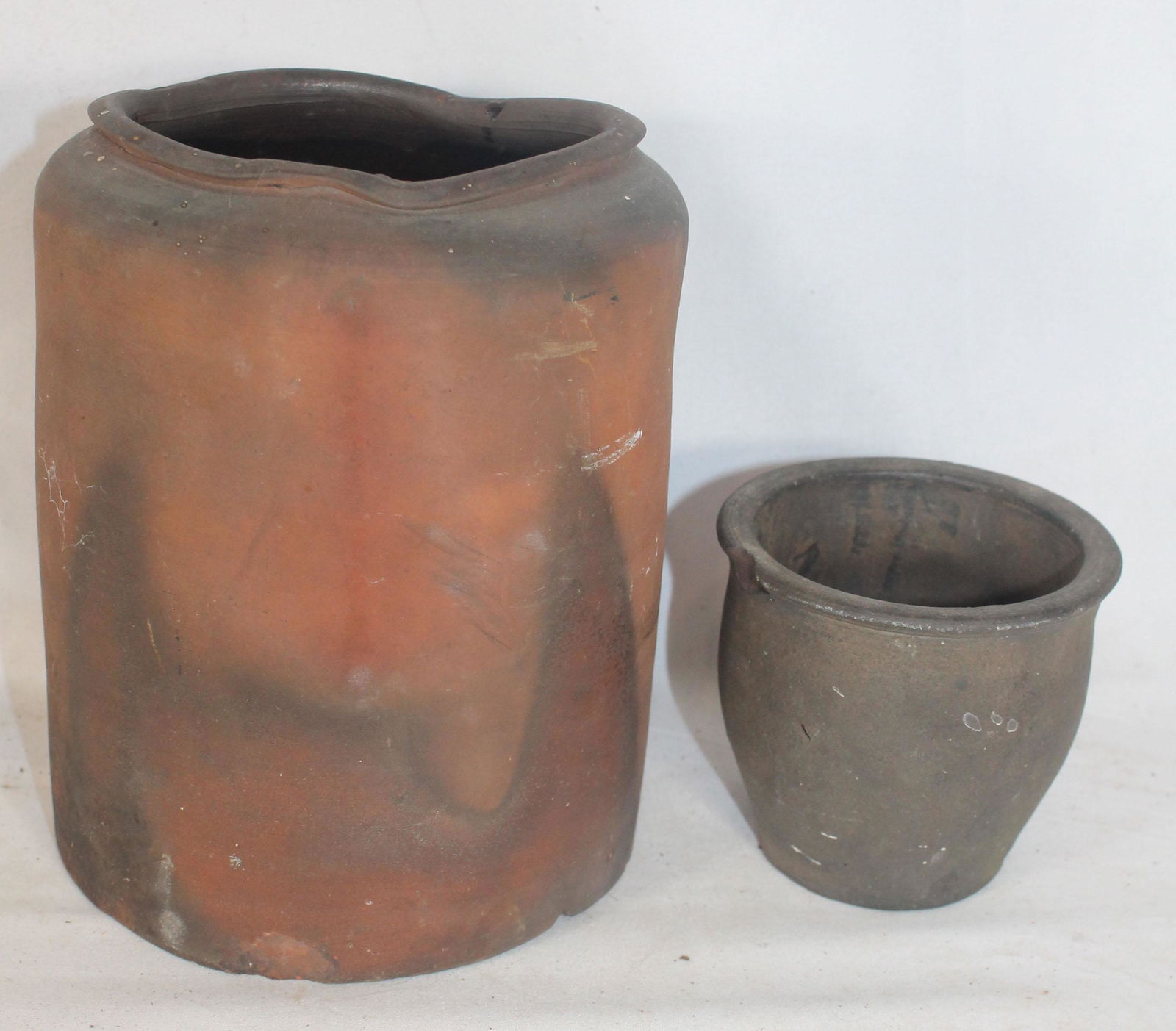 2 pcs of antique redware incl tall mishapen jar & apple (1 of 7)