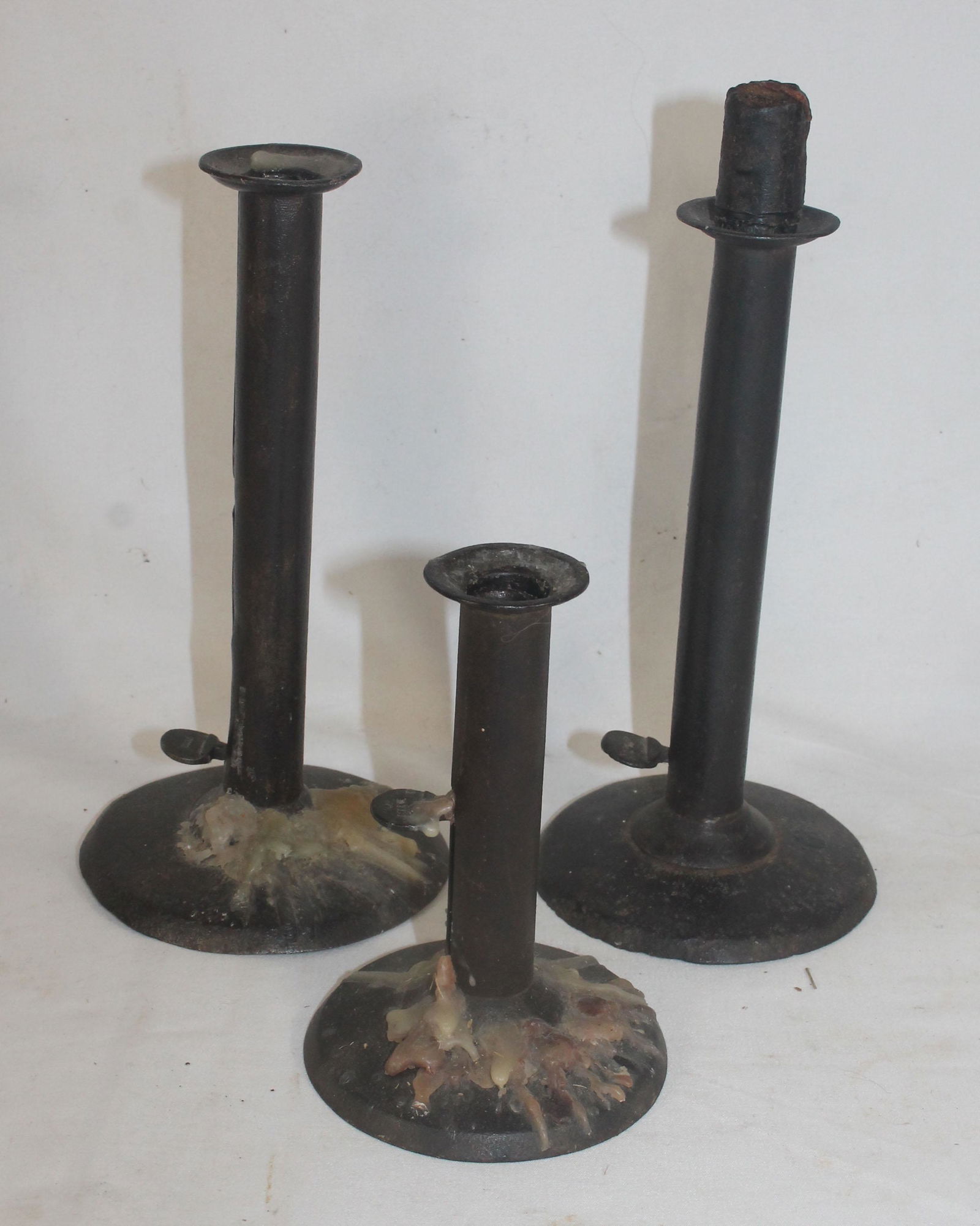 3 tin hogscraper push up candlesticks - 8 1/2" - 5 1/2" (1 of 5)