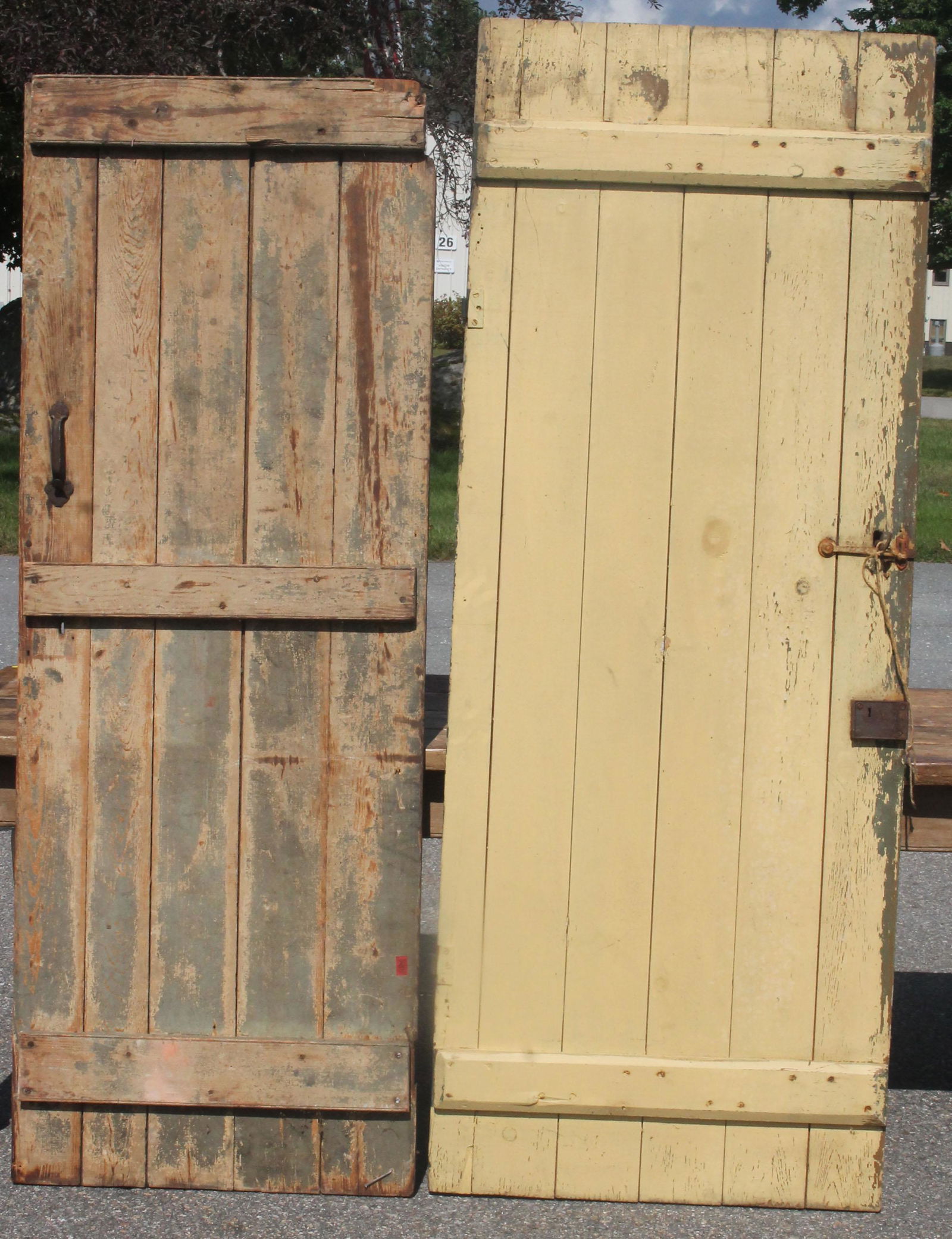 2 late 19thC multi-board storm doors - 1 yellow & green (1 of 11)