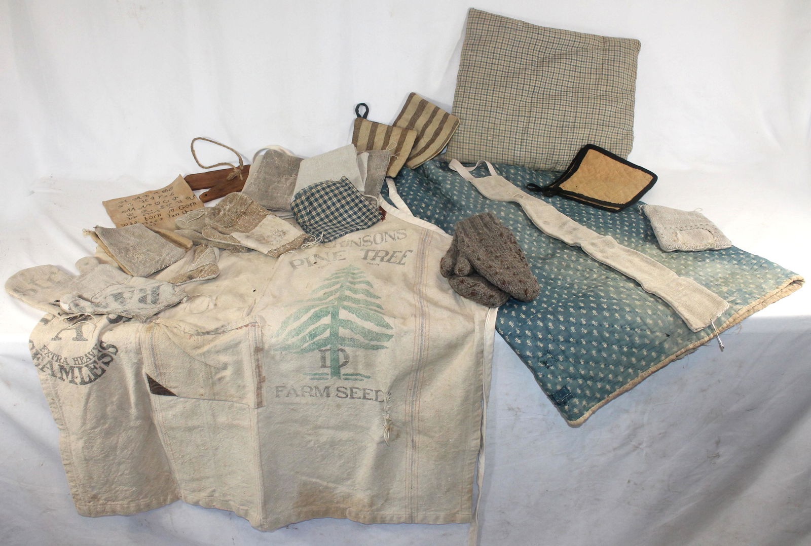 Assorted textile lot incl quilted petticoat, chair (1 of 14)