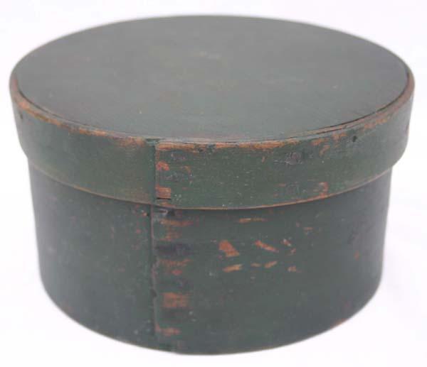 antique 6 1/4" round pantry box in green paint: antique 6 1/4" round pantry box in green paint
