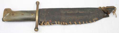 antique Collins & Co horn handled Bowie knife in s: antique Collins & Co horn handled Bowie knife in sheath - 13 1/2" long