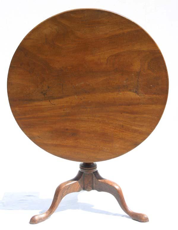period QA ca 1750 Boston mahog tilt top tea table: period QA ca 1750 Boston mahog tilt top tea table in excellent form w spiral urn, old surface & rare 34" round 1 bd top