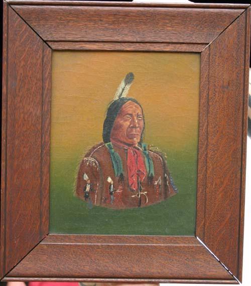 John Thomson 10x8 o/c titled on verso "Chief Red C: John Thomson 10x8 o/c titled on verso "Chief Red Cloud Sioux" & sgnd & dtd on canvas verso June 11, 1913