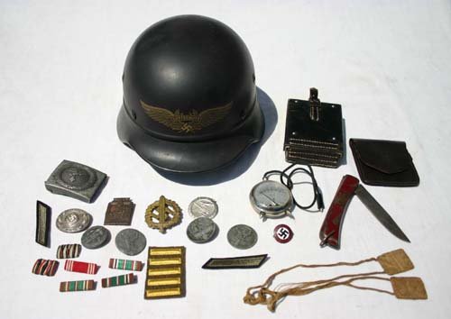 German military lot incl Luftschutz Nazi WWII helm: German military lot incl Luftschutz Nazi WWII helmet & other Nazi/German memorabilia