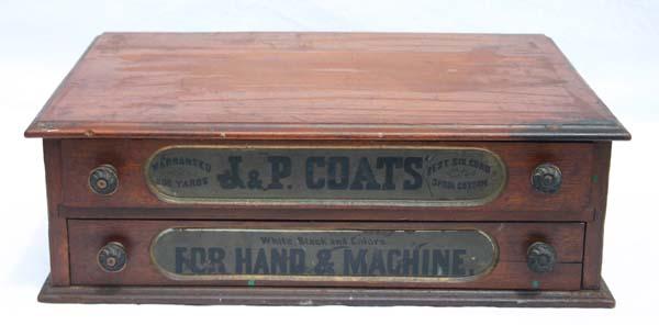 19thC 2 drawer J&P Coats spool cabinet - 20" wide : 19thC 2 drawer J&P Coats spool cabinet - 20" wide x 14" deep x 6 1/2" tall
