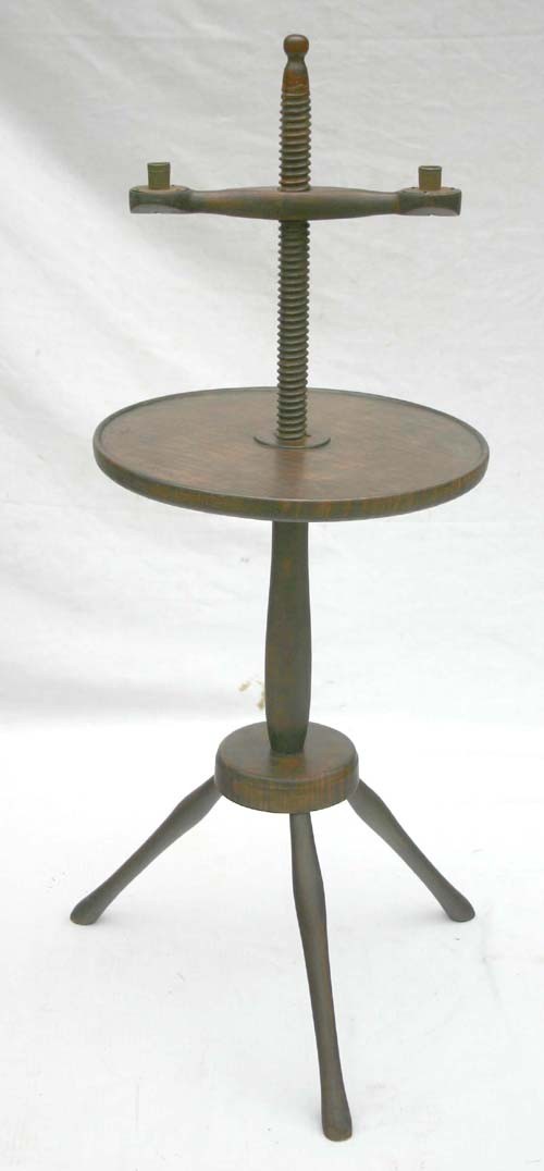 late 18th/ early 19thC tiger maple & maple adjusta: late 18th/ early 19thC tiger maple & maple adjustable dbl arm lighting stand - 38" tall
