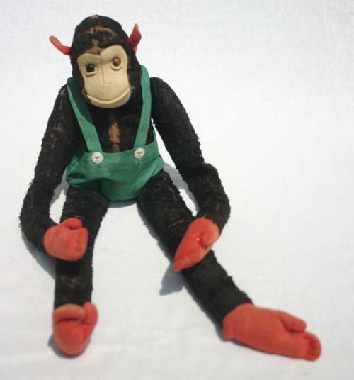 ca 1930's possibly Steiff lg jointed stuffed monk: ca 1930's possibly Steiff lg jointed stuffed monkey - 22" tall