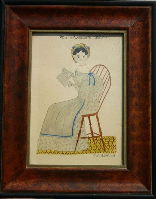 Evelyn S. Dubiel (America's foremost living Folk: Evelyn S. Dubiel (America's foremost living Folk Artist) 6 1/2 x 4 1/2 w/c "Mrs Aramenta Wallice" in the 19thC Folk Art style Direct from the Dubiel Family