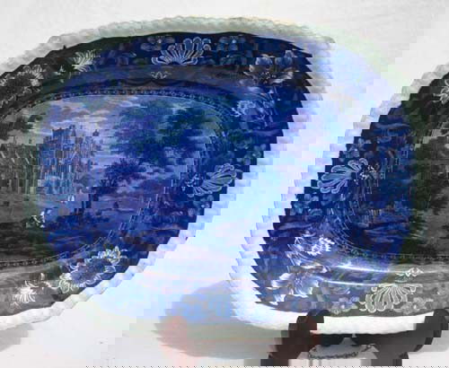 mid 19thC Flo Blue platter by Stevenson - 16 1/4": mid 19thC Flo Blue platter by Stevenson - 16 1/4" long