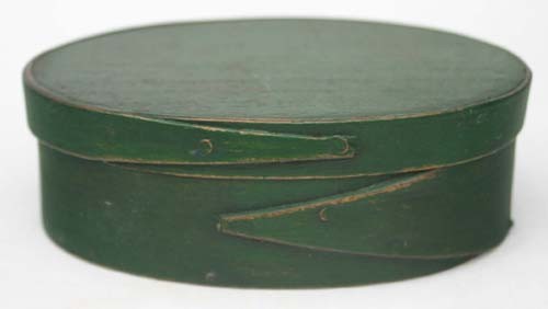 antique 4 3/4" oval finger lapped pantry box in gr: antique 4 3/4" oval finger lapped pantry box in green paint